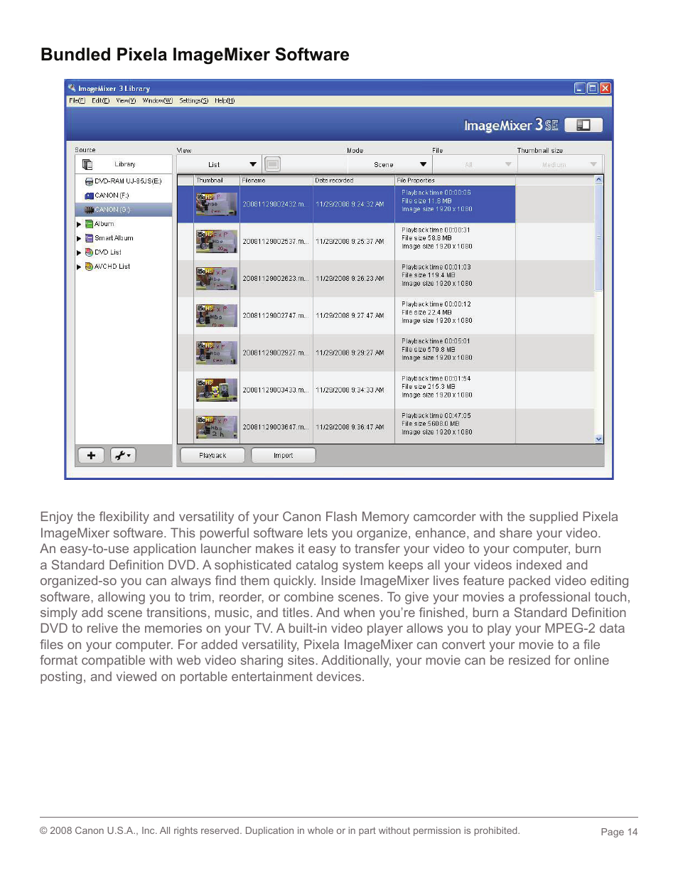 Bundled pixela imagemixer software | Canon 2685B001 User Manual | Page 14 / 17