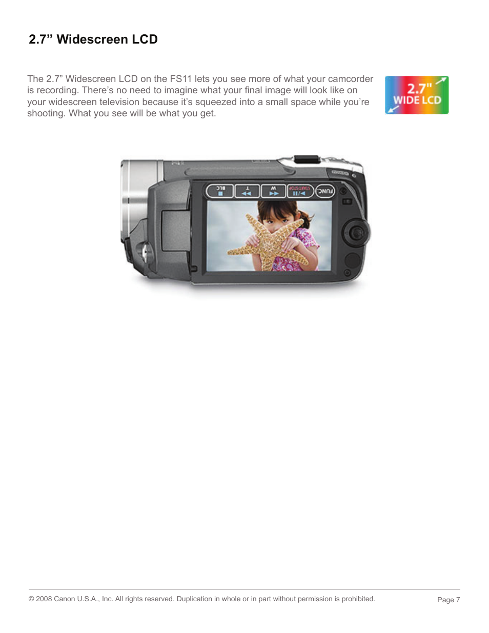 7” widescreen lcd | Canon 2685B001 User Manual | Page 7 / 17