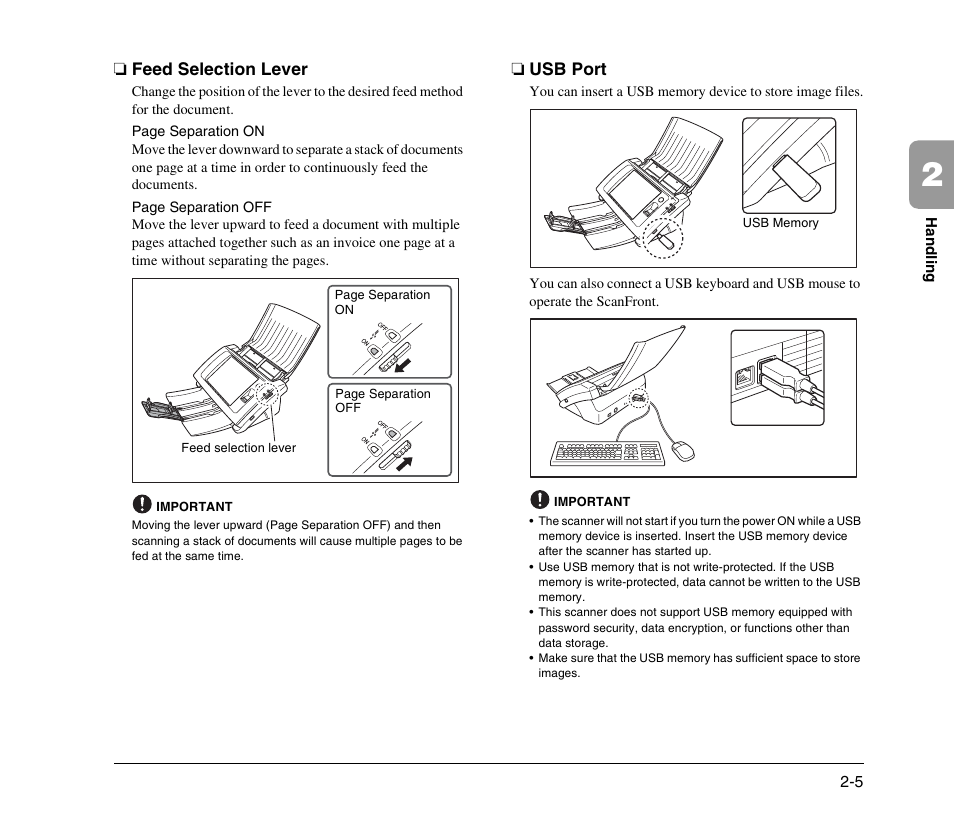Feed selection lever, Usb port, Feed selection lever -5 usb port -5 | See p. 2-5.) | Canon 300 User Manual | Page 23 / 100