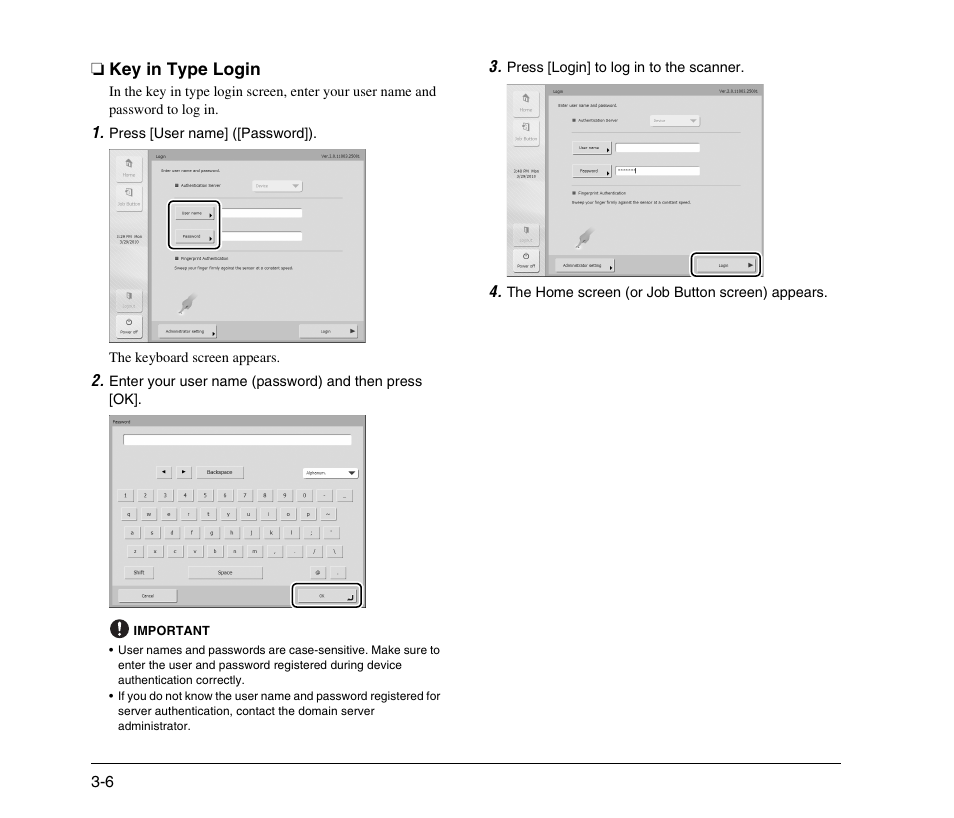 Key in type login, Key in type login -6 | Canon 300 User Manual | Page 36 / 100