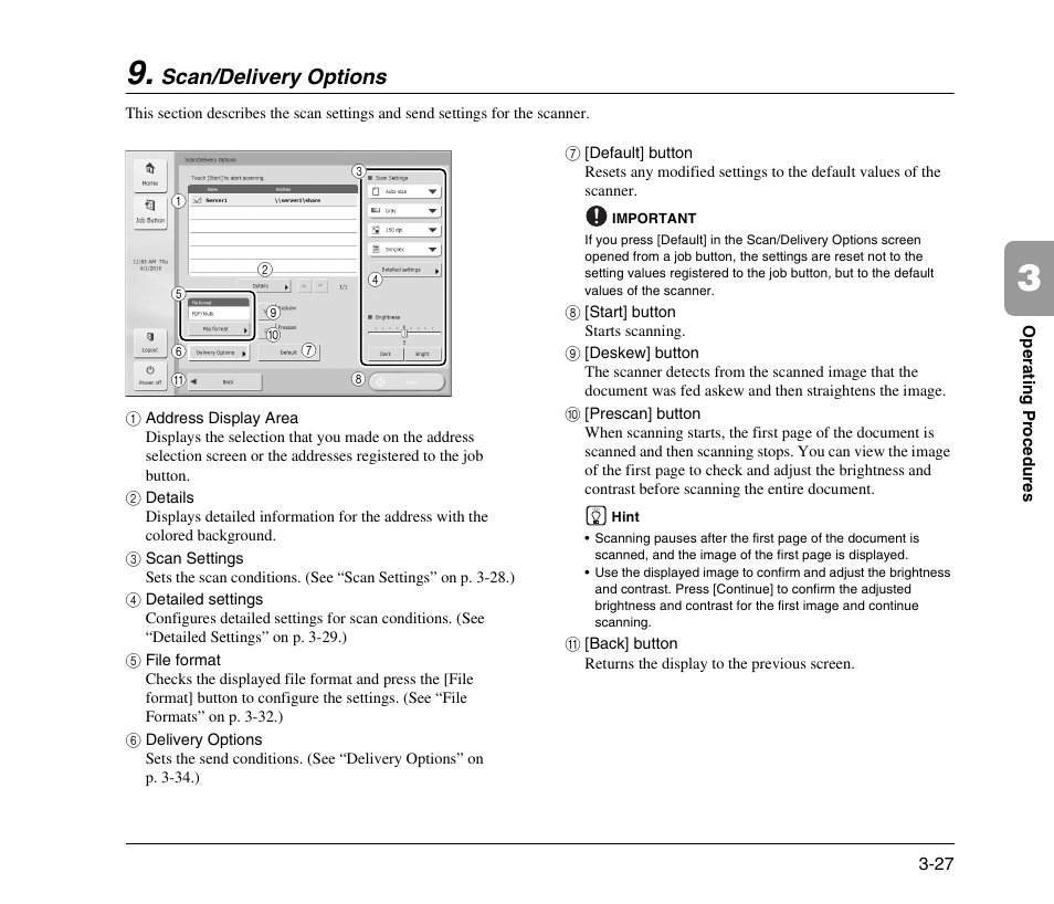 Scan/delivery options, Scan/delivery options -27, See p. 3-27.) | Canon 300 User Manual | Page 57 / 100