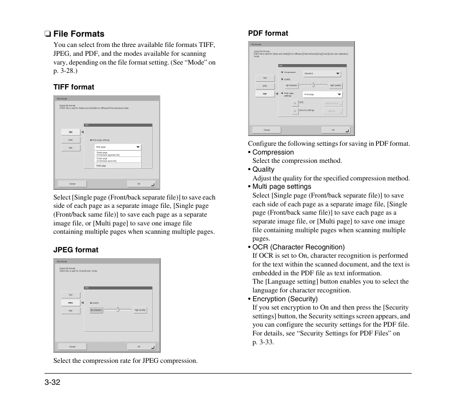 File formats, File formats -32, See “file formats” on p. 3-32.) | Canon 300 User Manual | Page 62 / 100