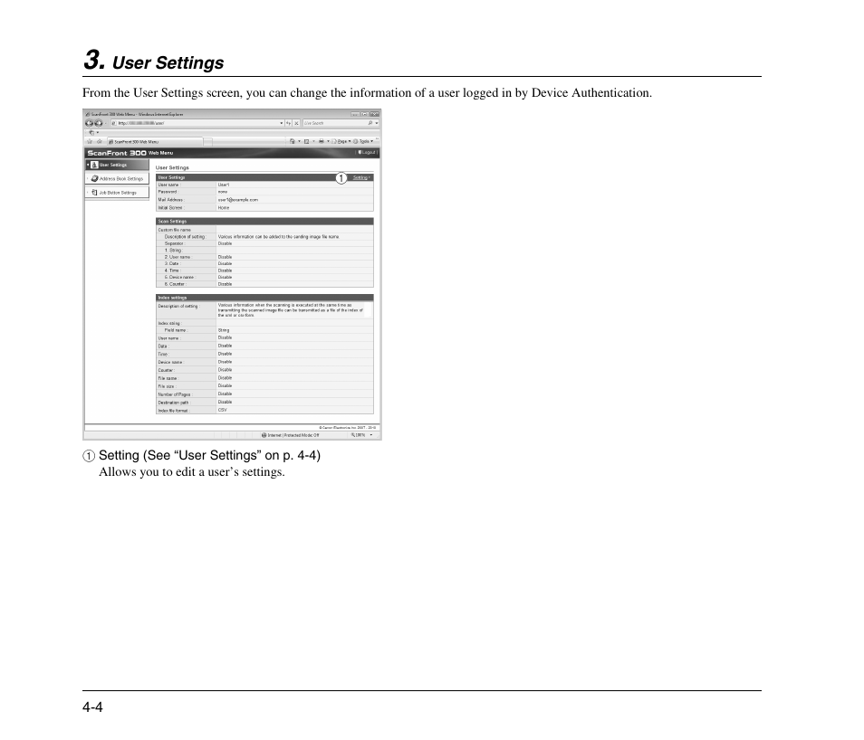 User settings, User settings -4, See p. 4-4.) | Canon 300 User Manual | Page 70 / 100