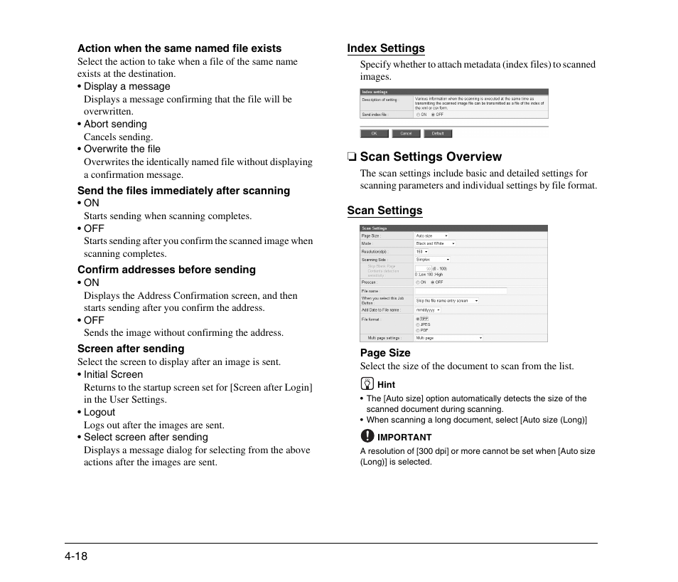 Scan settings overview, Scan settings overview -18 | Canon 300 User Manual | Page 84 / 100