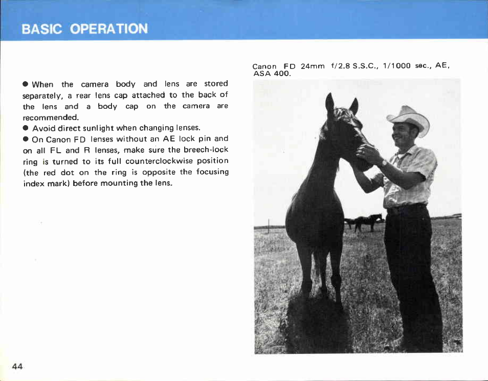 Setting the aperture ring and the cat switch, Basic operation | Canon EF User Manual | Page 44 / 114
