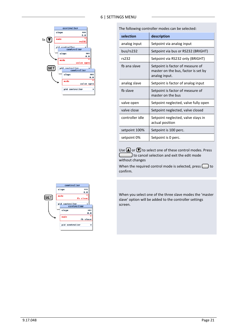 8 master slave settings, Master slave settings | Bronkhorst BRIGHT (V2.00 and higher) User Manual | Page 21 / 40