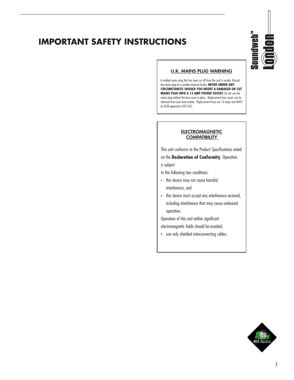 Important safety instructions | BSS Audio BLU-16 Install Guide User Manual | Page 3 / 12