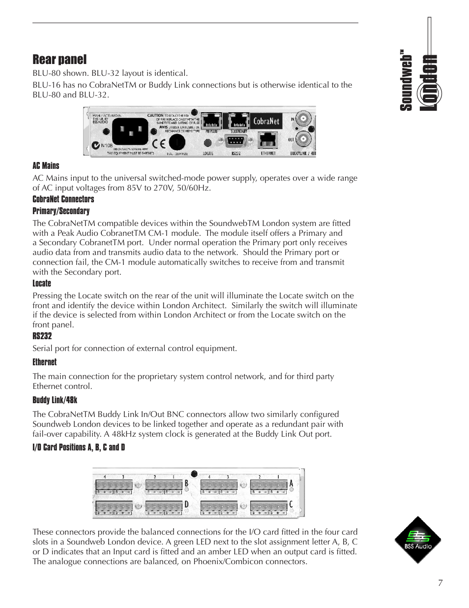 Rear panel | BSS Audio BLU-16 Install Guide User Manual | Page 7 / 12