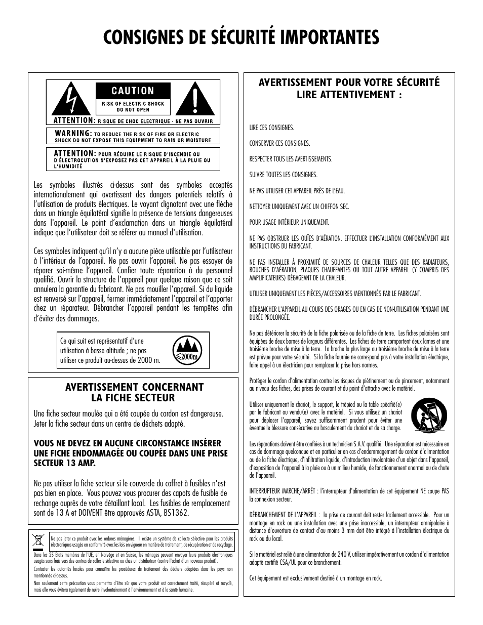 Consignes de sécurité importantes, Avertissement concernant la fiche secteur | BSS Audio BLU-50 Install Guide User Manual | Page 4 / 20