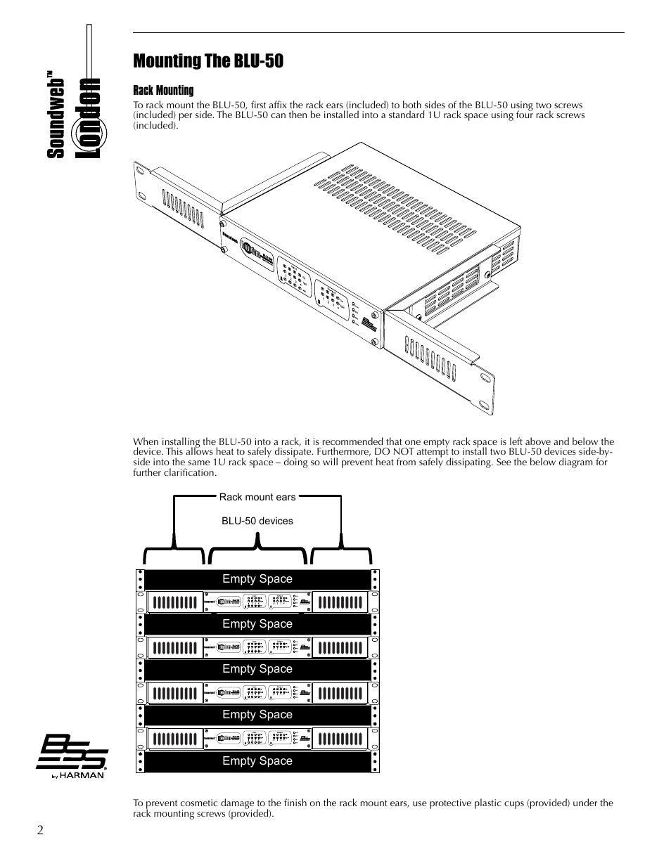 Mounting the blu-50, Rack mounting | BSS Audio BLU-50 Install Guide User Manual | Page 8 / 20