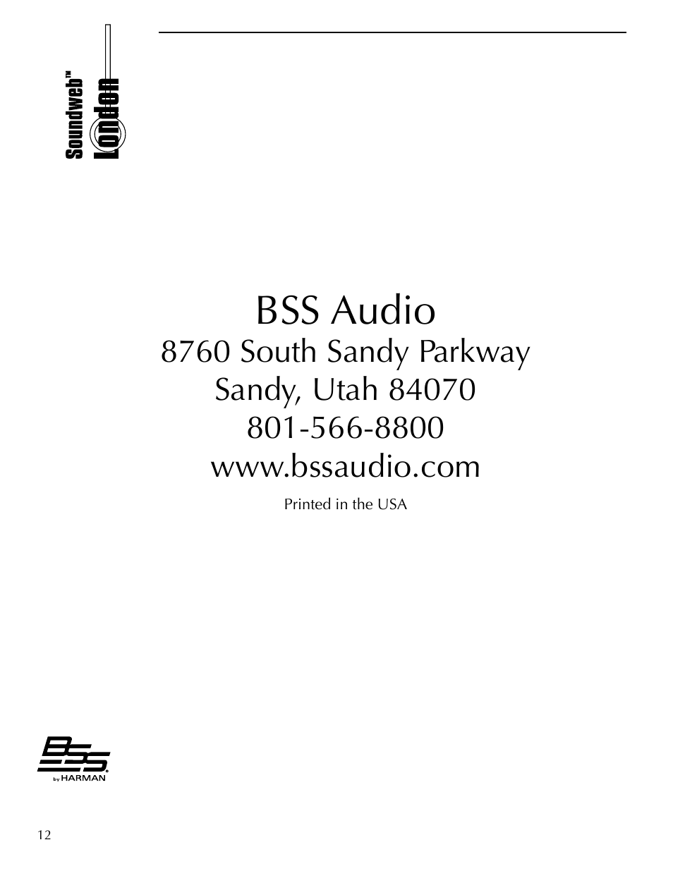 Bss audio | BSS Audio BLU-GPX Owner's Manual User Manual | Page 12 / 12