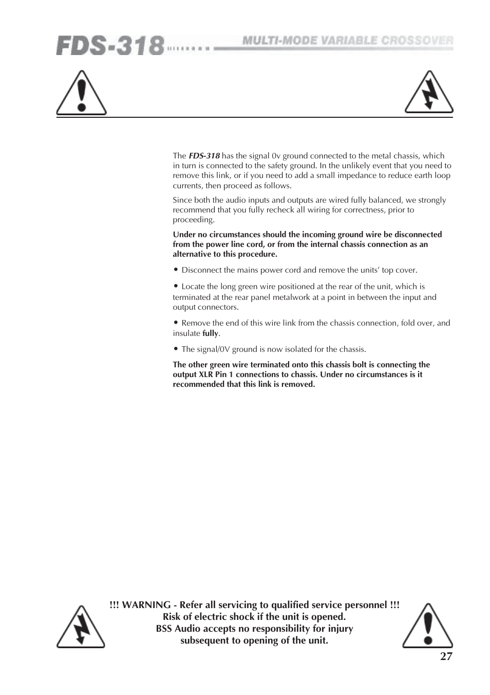 BSS Audio FDS-318 Owner's Manual User Manual | Page 27 / 36