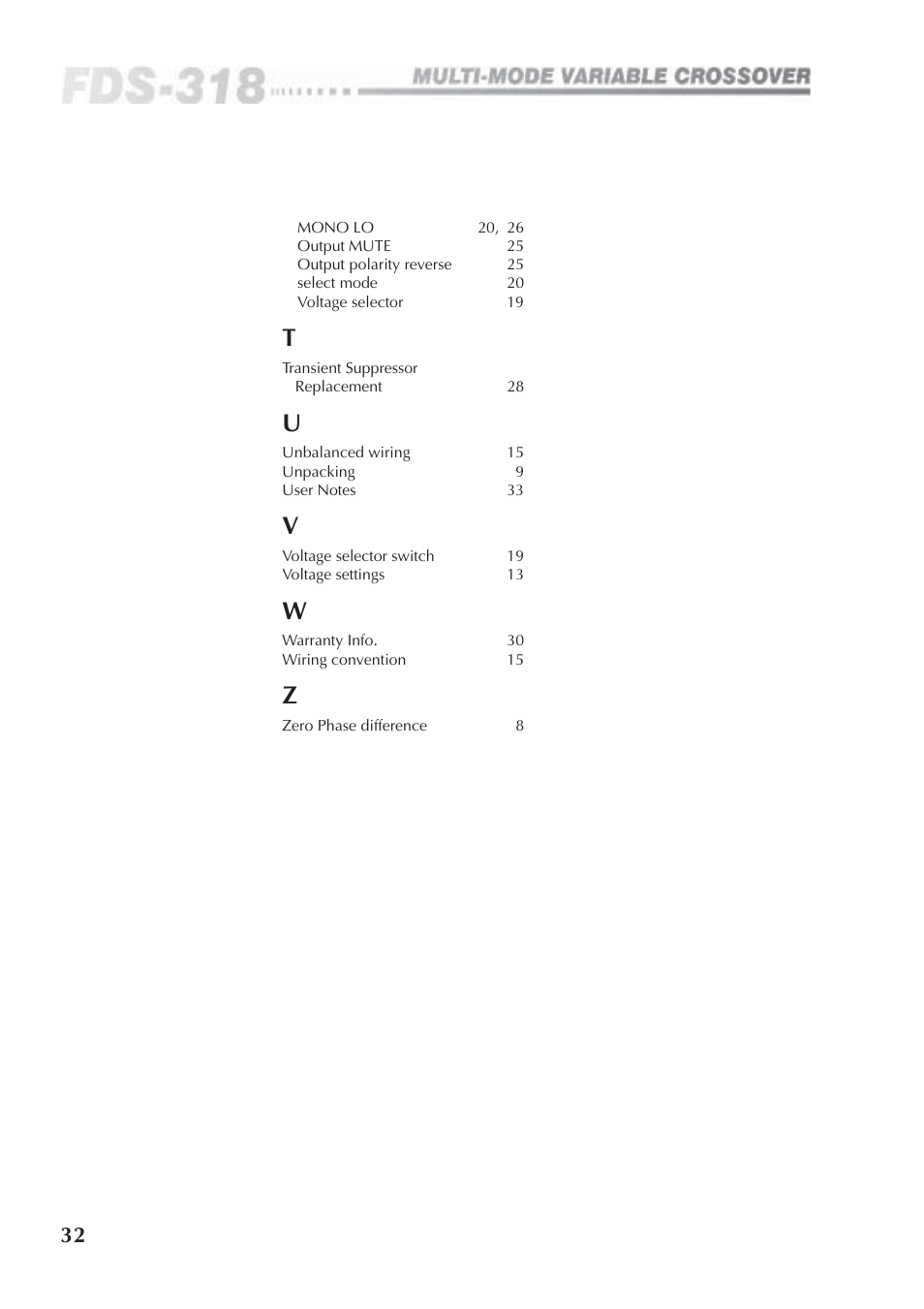 32 index | BSS Audio FDS-318 Owner's Manual User Manual | Page 32 / 36