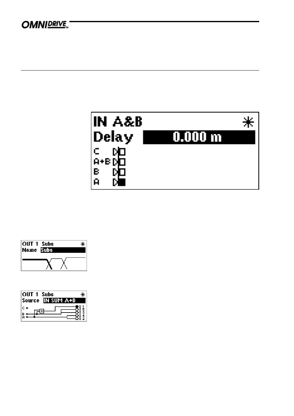 0 outputs menu, Name, Source | BSS Audio FDS-355 OMNIDRIVE Owner's Manual User Manual | Page 26 / 52