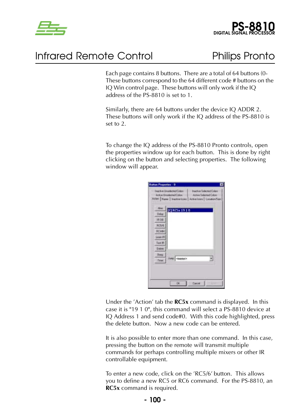 Ps-8810, Infrared remote control philips pronto | BSS Audio Prosys PS-8810 Owner's Manual User Manual | Page 100 / 121