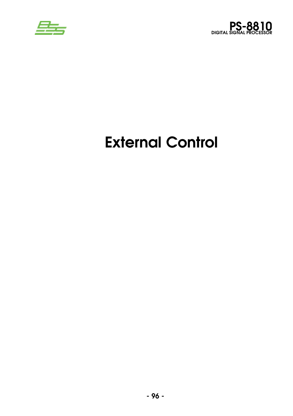 External control, Ps-8810 | BSS Audio Prosys PS-8810 Owner's Manual User Manual | Page 96 / 121