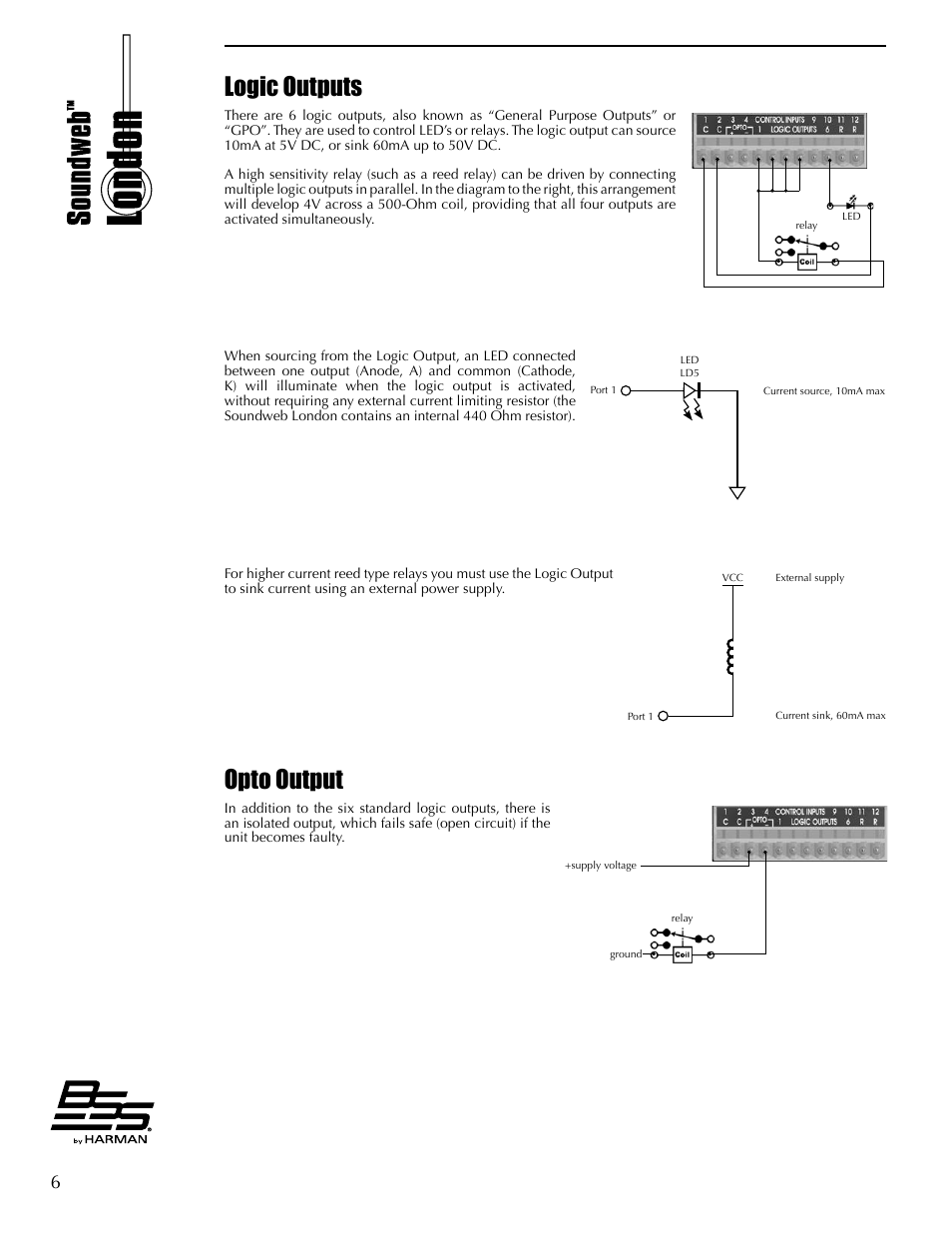 Logic outputs, Opto output | BSS Audio BLU Series Install Guide User Manual | Page 12 / 16