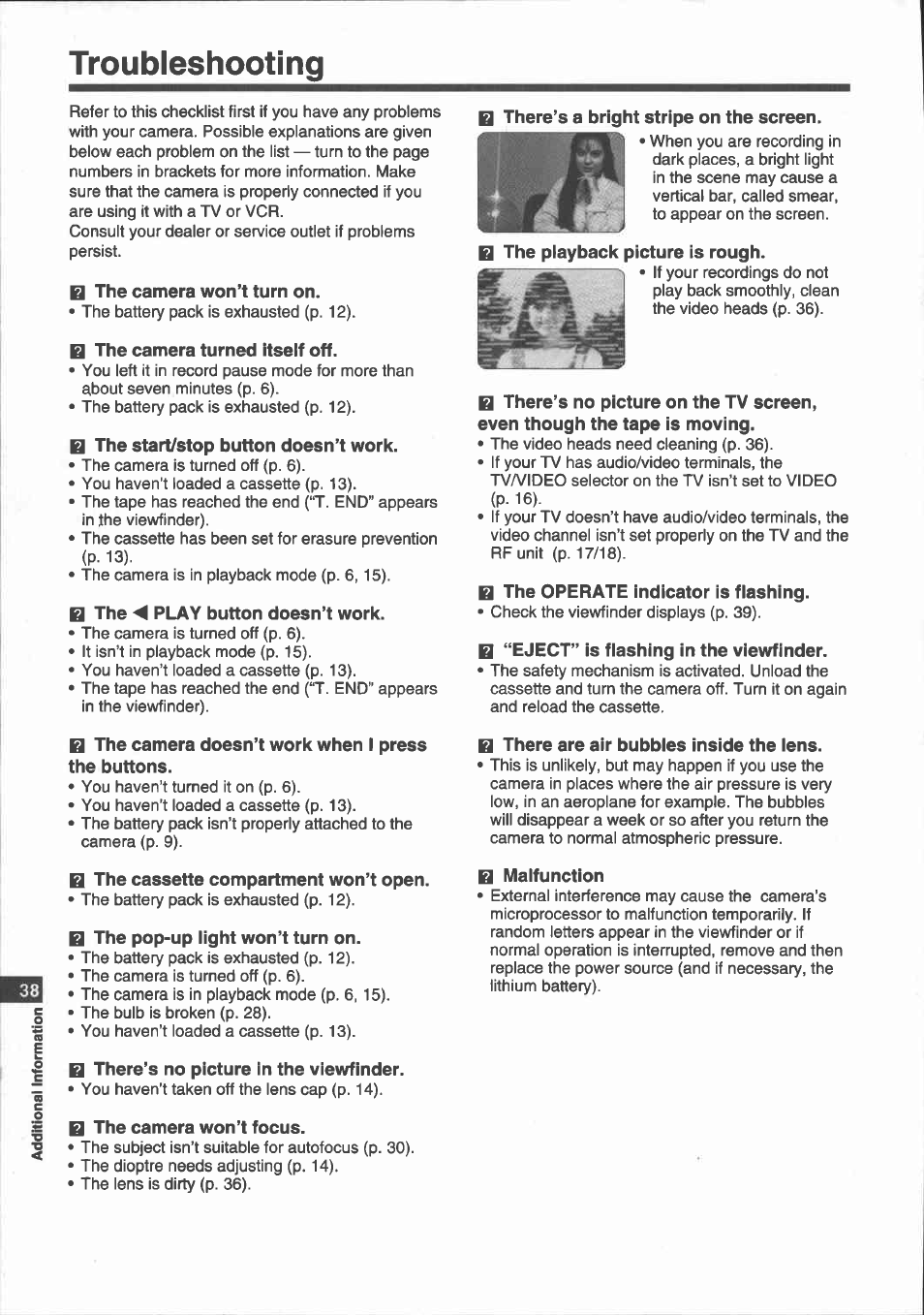 What is condensation, What happens when condensation is detected, What you should do | Power sources, Tv system, Protecting the camera from condensation, Condensation (dew warning) | Canon E 700 User Manual | Page 40 / 47