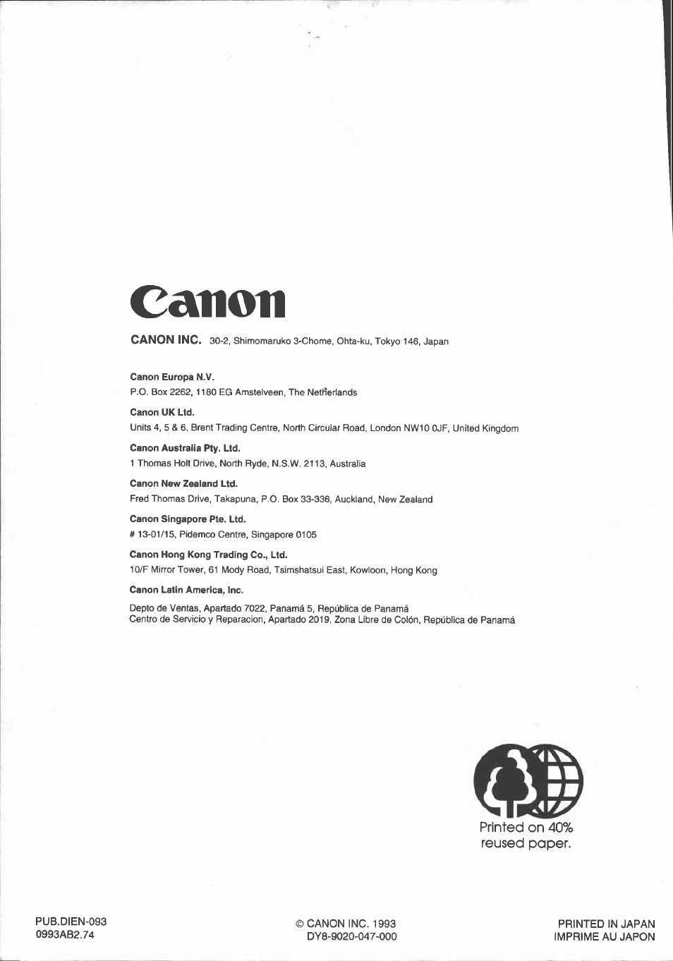 Index | Canon E 700 User Manual | Page 46 / 47