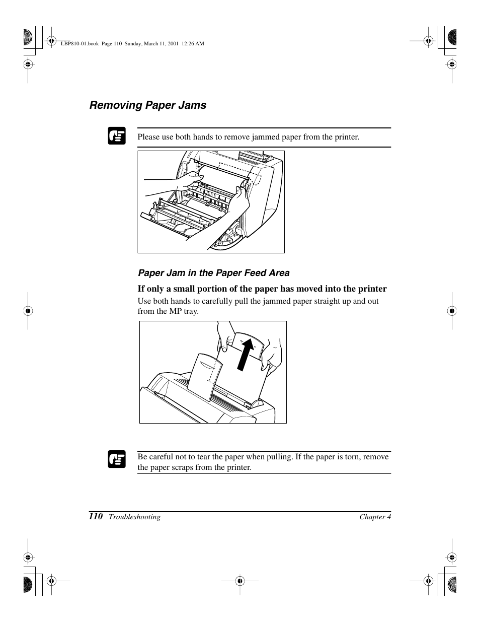 Removing paper jams | Canon LBP-810 User Manual | Page 126 / 180