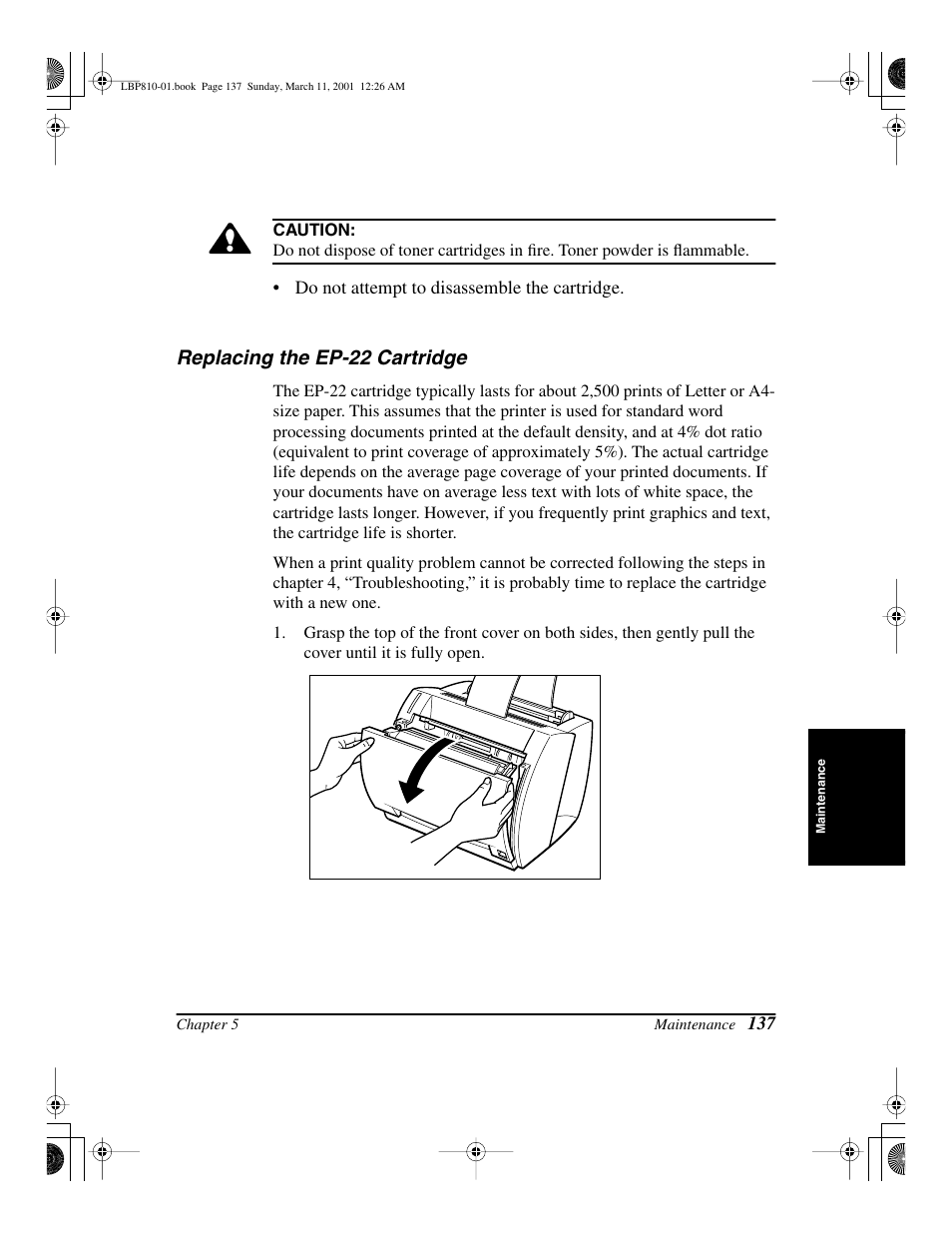 Replacing the ep-22 cartridge | Canon LBP-810 User Manual | Page 153 / 180