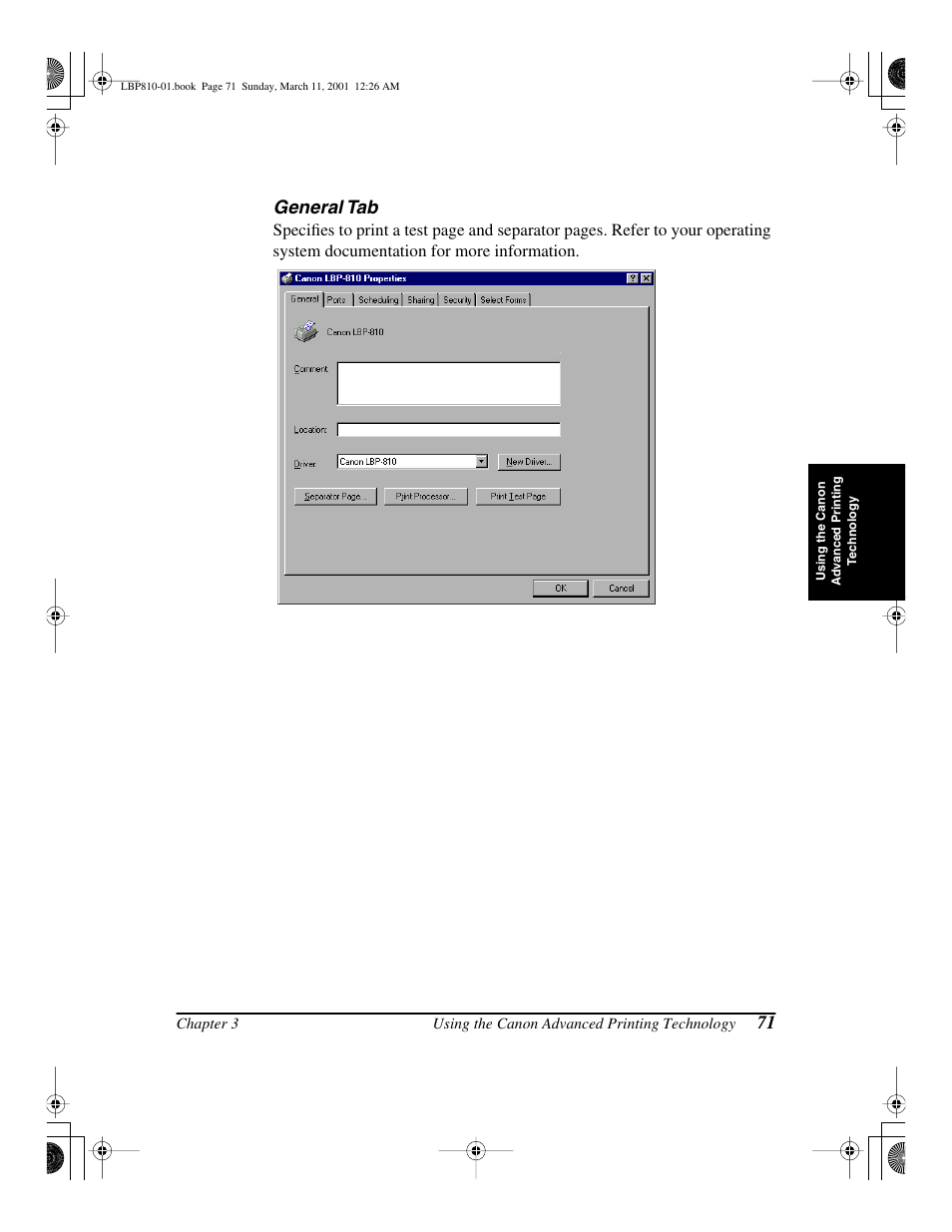 71 general tab | Canon LBP-810 User Manual | Page 87 / 180