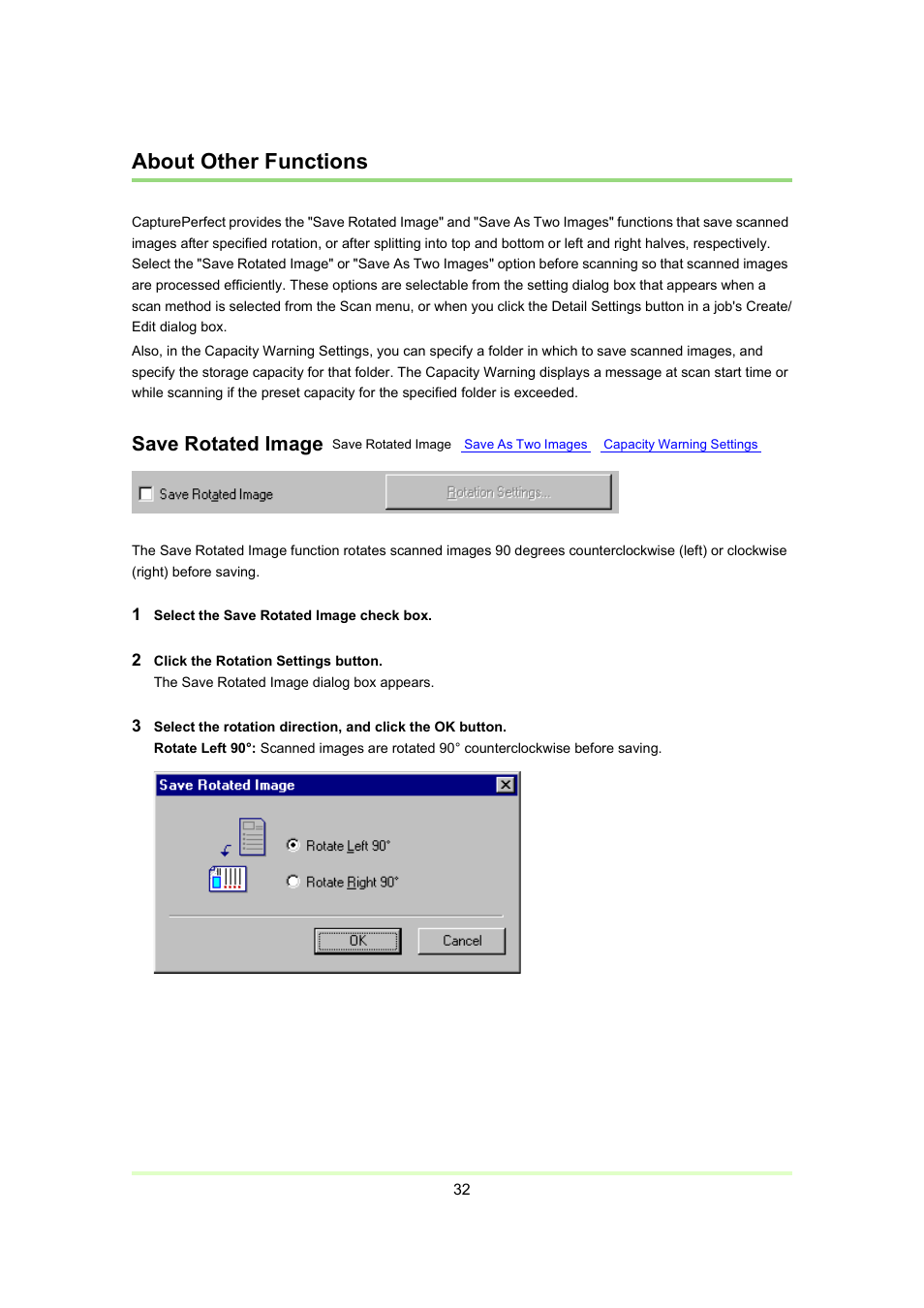 About other functions, P. 32), Save rotated image | Canon Capture Perfect 3.0 User Manual | Page 32 / 70