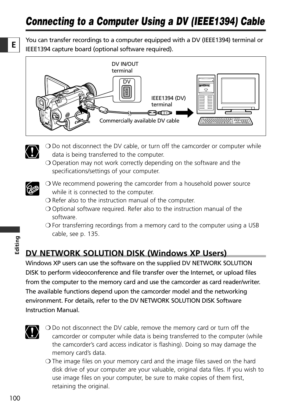Dv network solution disk (windows xp users) | Canon OPTURA10 User Manual | Page 100 / 163