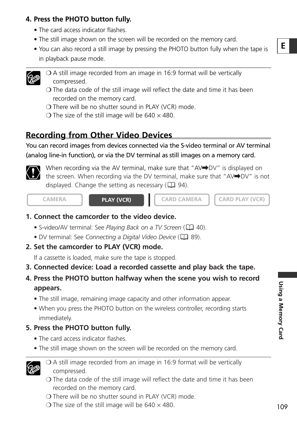 Recording from other video devices | Canon OPTURA10 User Manual | Page 109 / 163