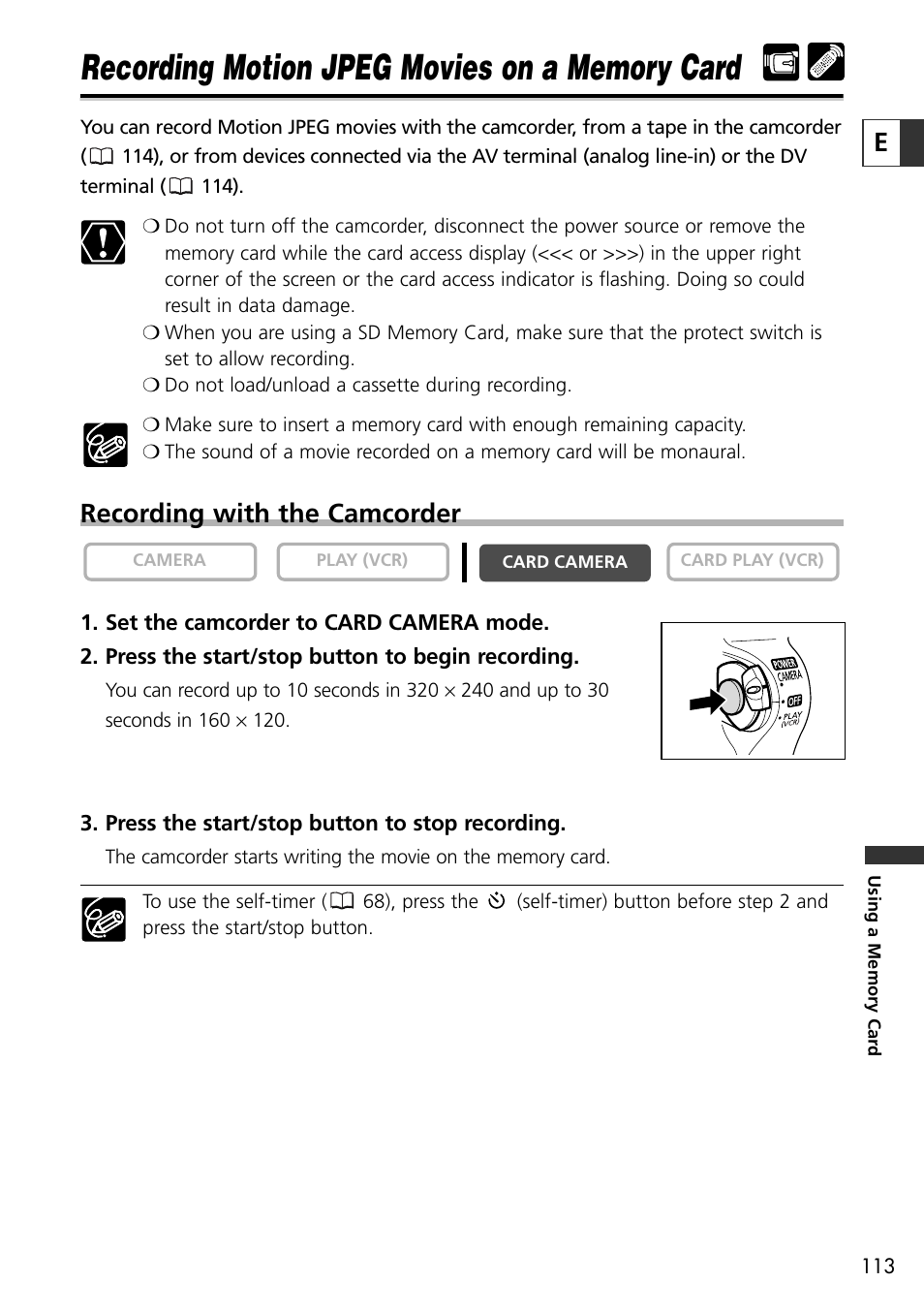 Recording with the camcorder | Canon OPTURA10 User Manual | Page 113 / 163