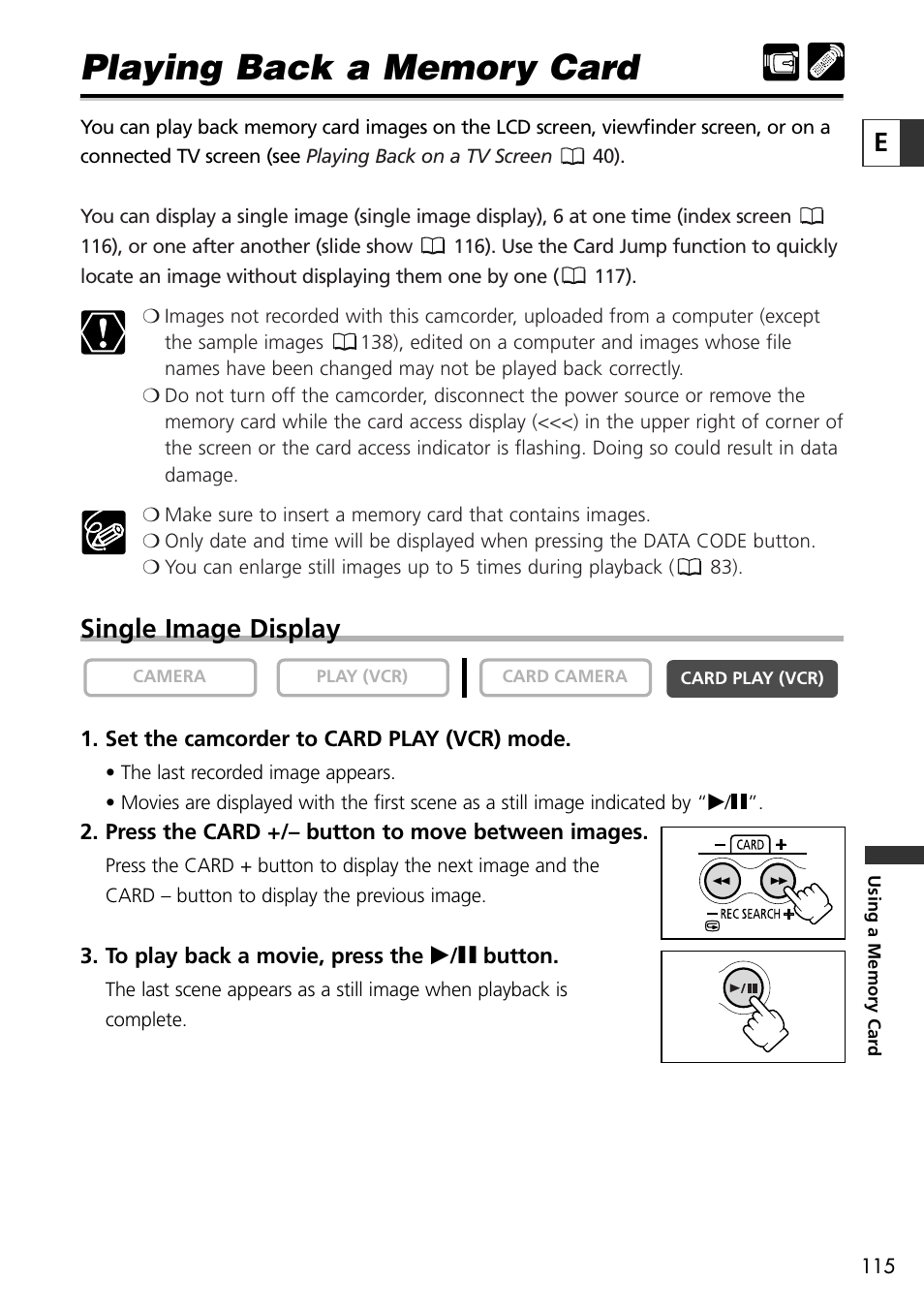 Single image display | Canon OPTURA10 User Manual | Page 115 / 163