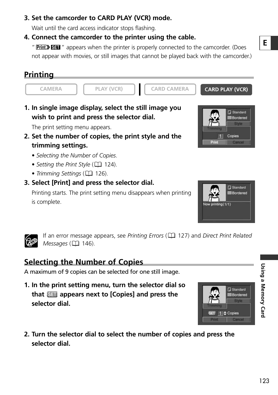Printing, Selecting the number of copies | Canon OPTURA10 User Manual | Page 123 / 163