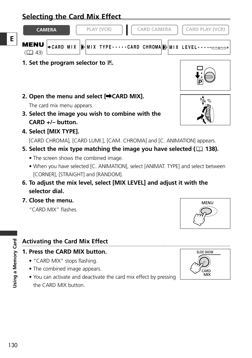 Eselecting the card mix effect | Canon OPTURA10 User Manual | Page 130 / 163