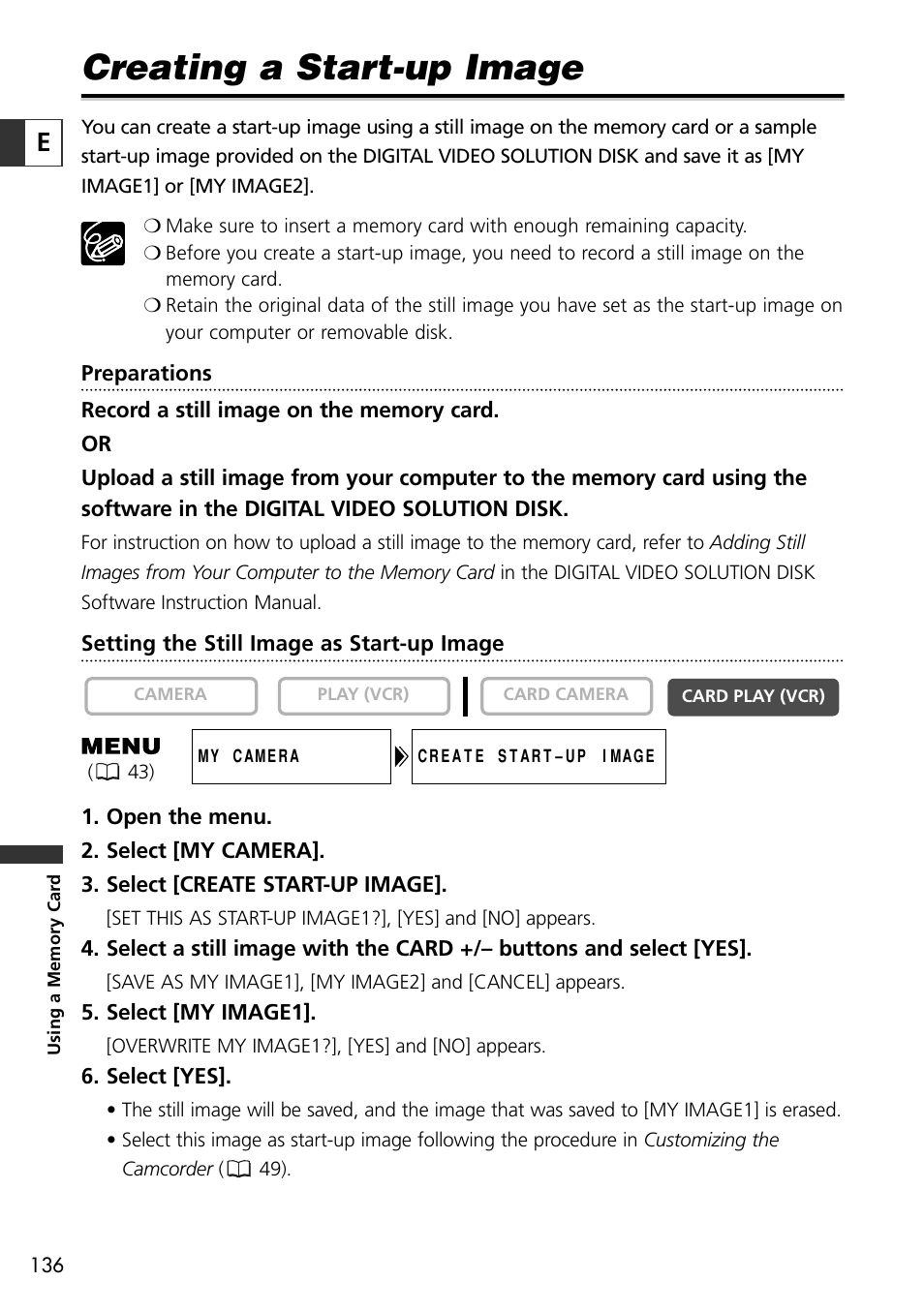 Creating a start-up image | Canon OPTURA10 User Manual | Page 136 / 163