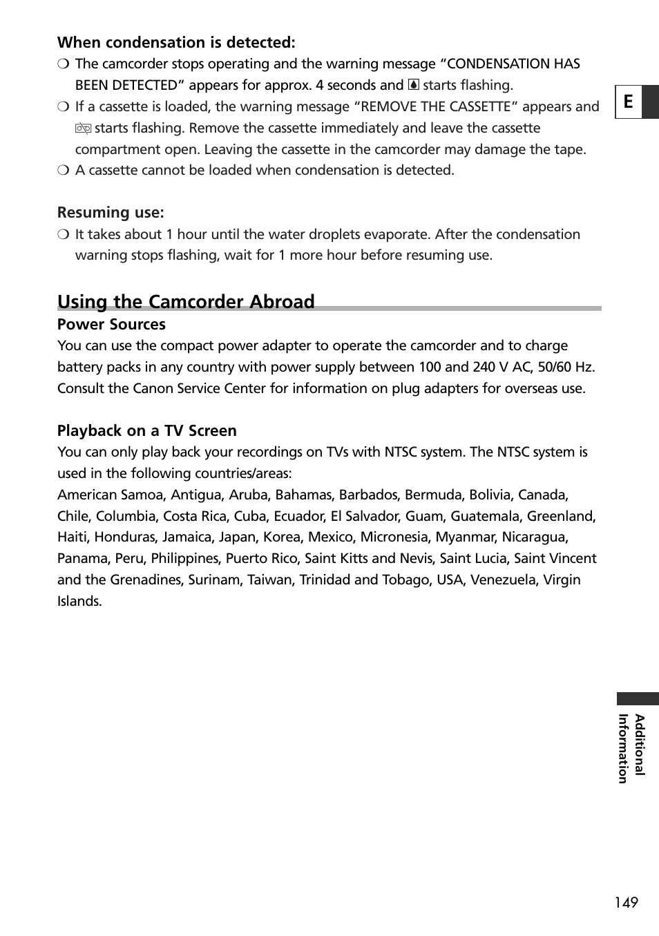 Using the camcorder abroad | Canon OPTURA10 User Manual | Page 149 / 163