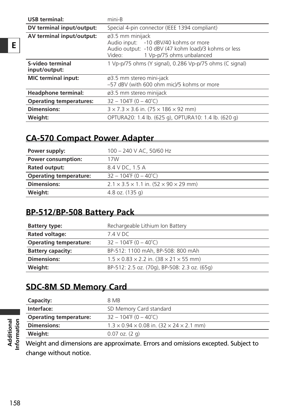 Ca-570 compact power adapter | Canon OPTURA10 User Manual | Page 158 / 163