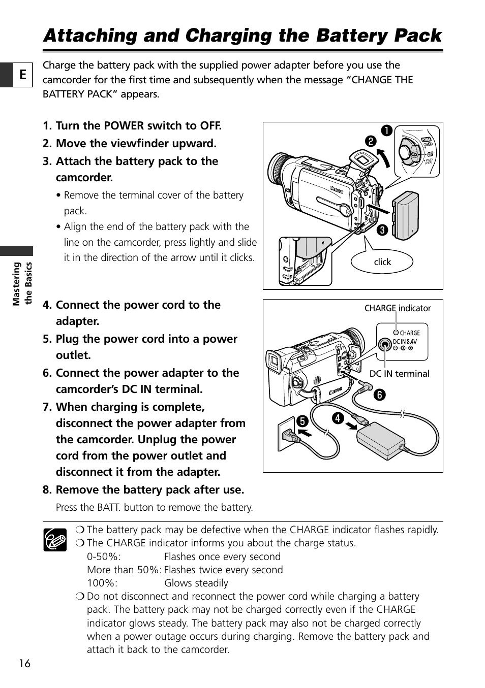 Attaching and charging the battery pack, Ty r | Canon OPTURA10 User Manual | Page 16 / 163