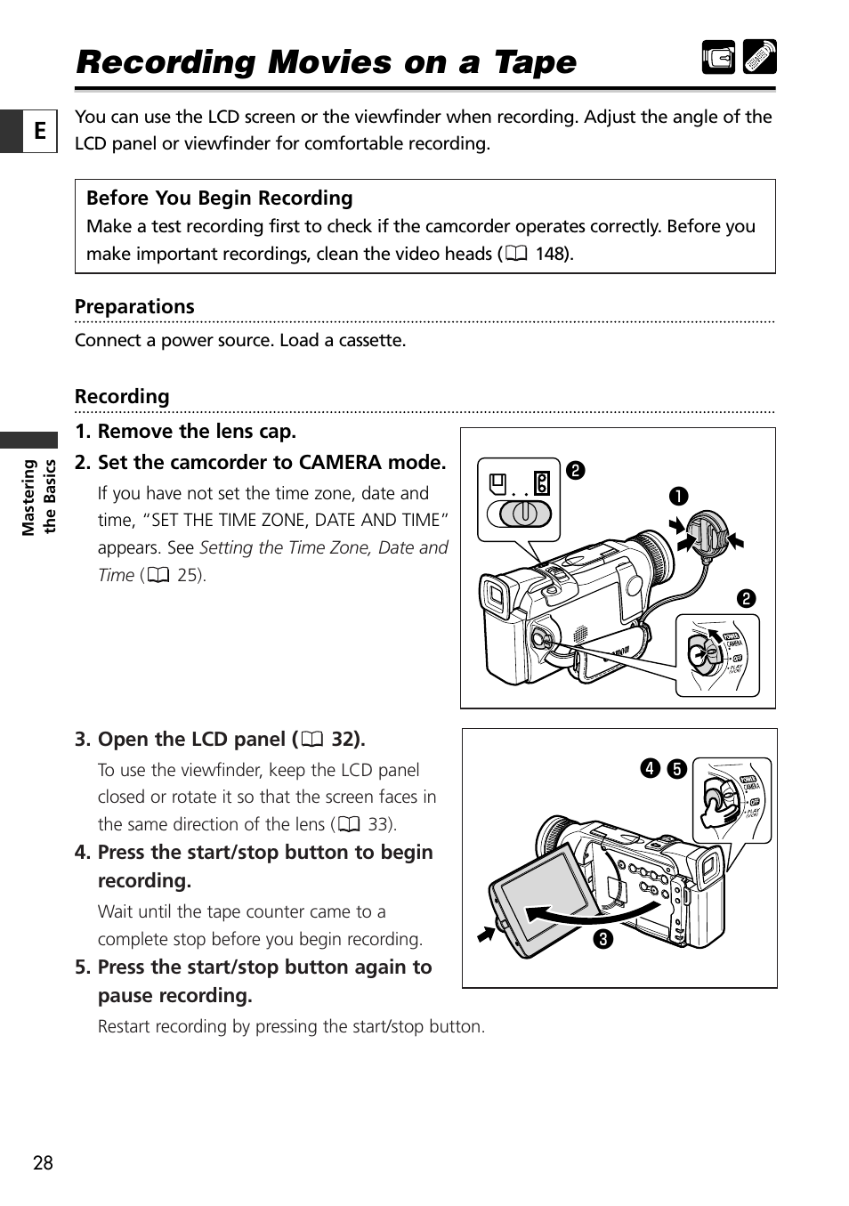 Recording movies on a tape | Canon OPTURA10 User Manual | Page 28 / 163