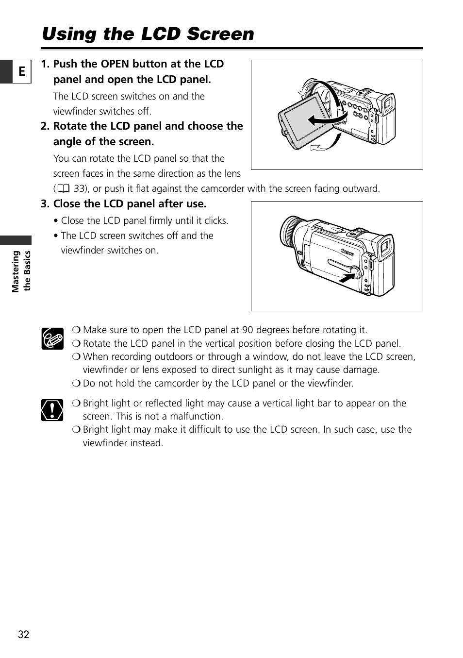 Using the lcd screen | Canon OPTURA10 User Manual | Page 32 / 163