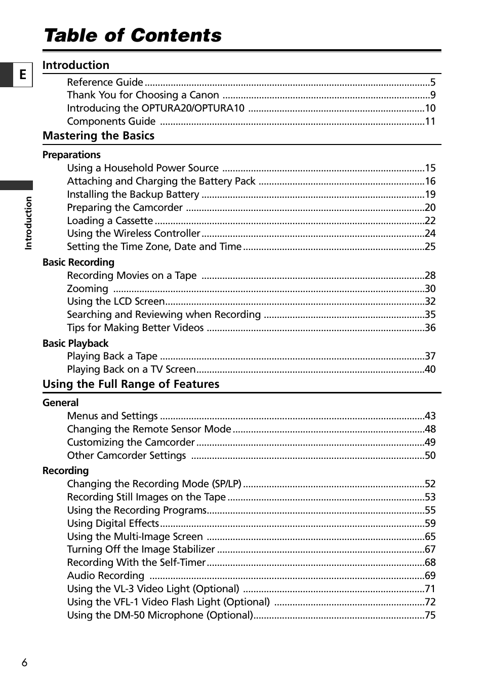 Canon OPTURA10 User Manual | Page 6 / 163