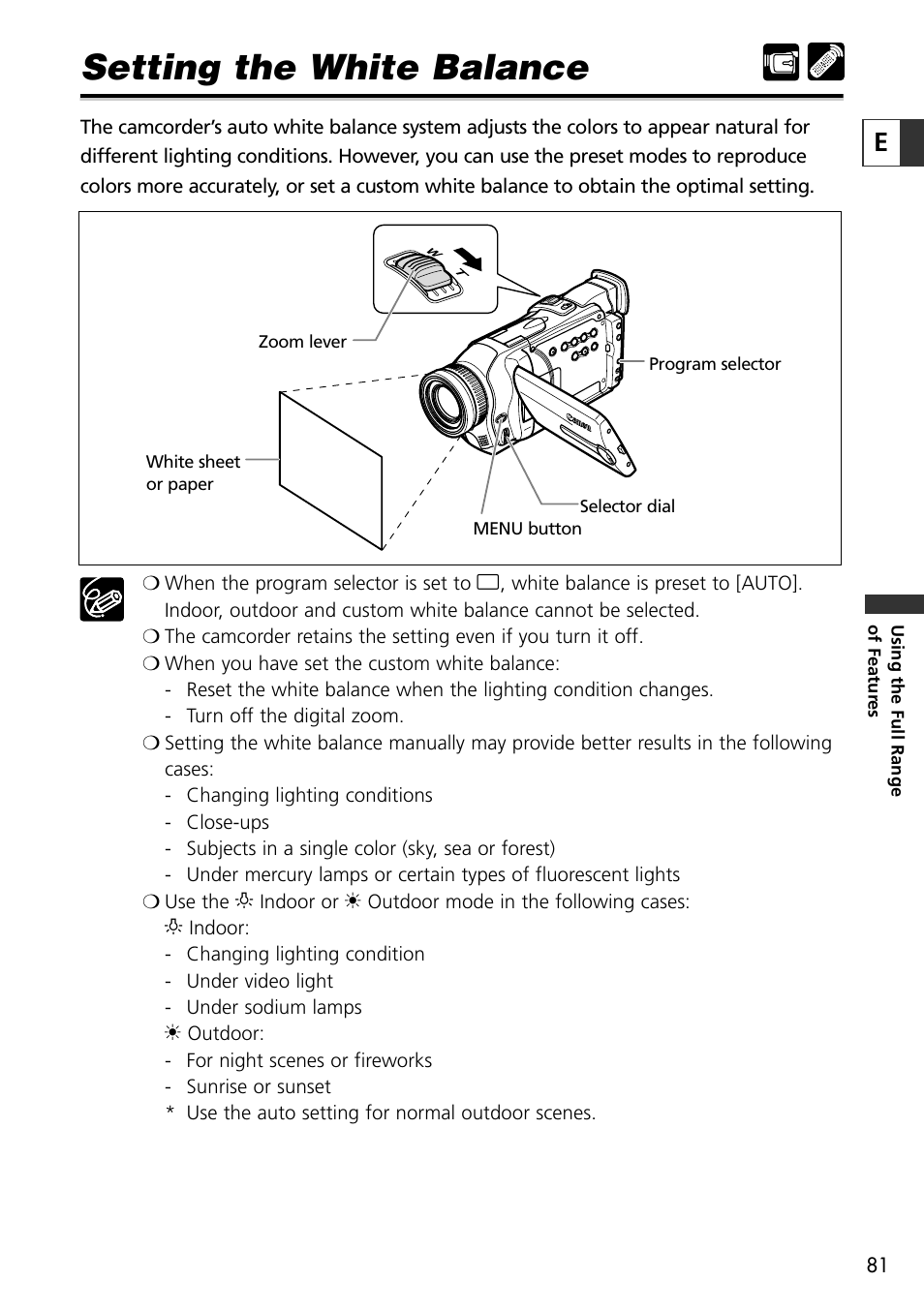 Setting the white balance | Canon OPTURA10 User Manual | Page 81 / 163