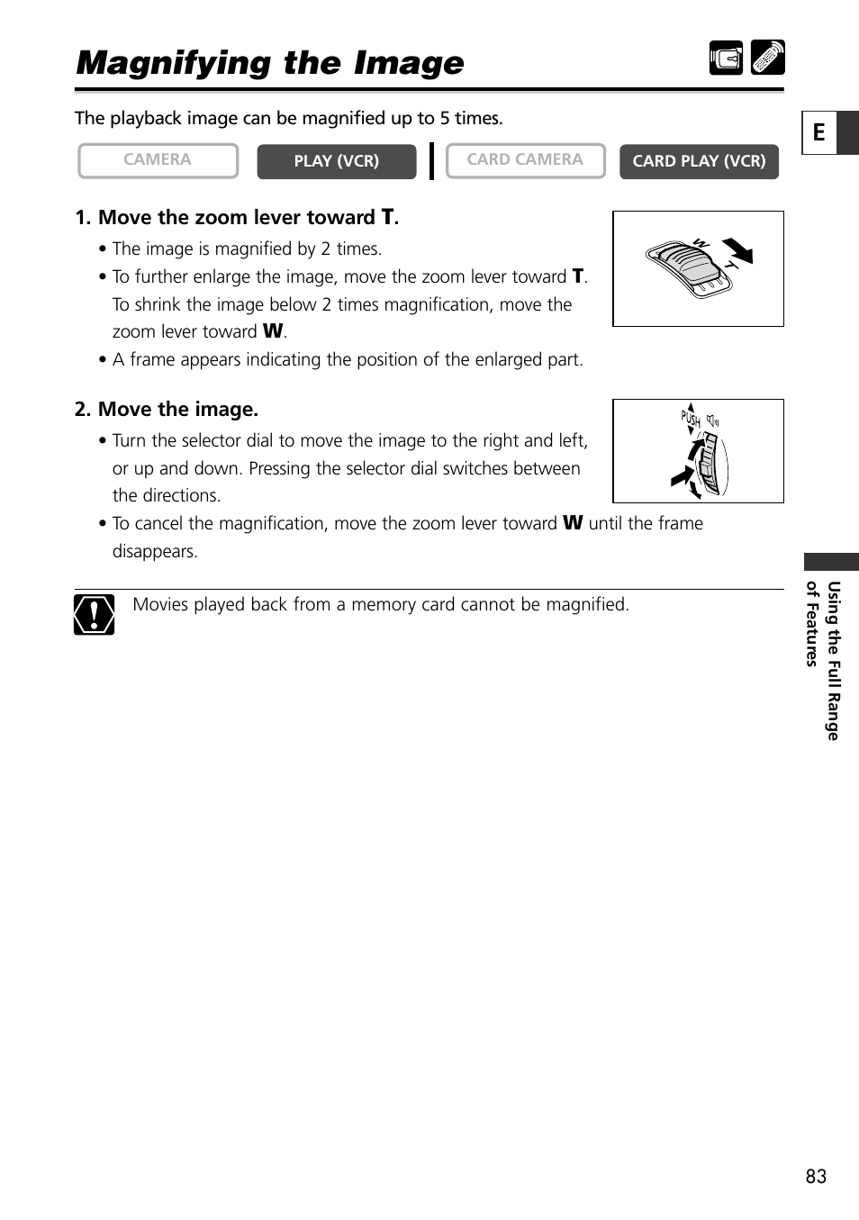 Magnifying the image | Canon OPTURA10 User Manual | Page 83 / 163