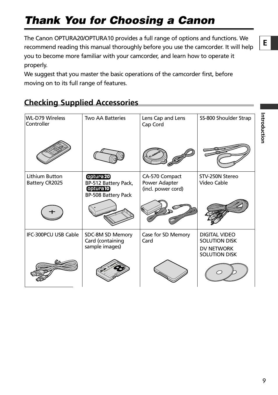 Checking supplied accessories | Canon OPTURA10 User Manual | Page 9 / 163