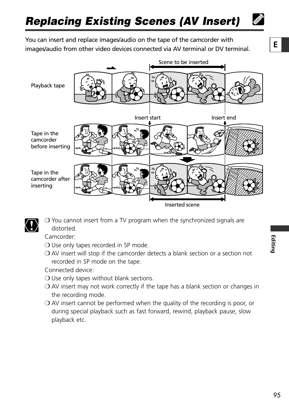 Replacing existing scenes (av insert) | Canon OPTURA10 User Manual | Page 95 / 163