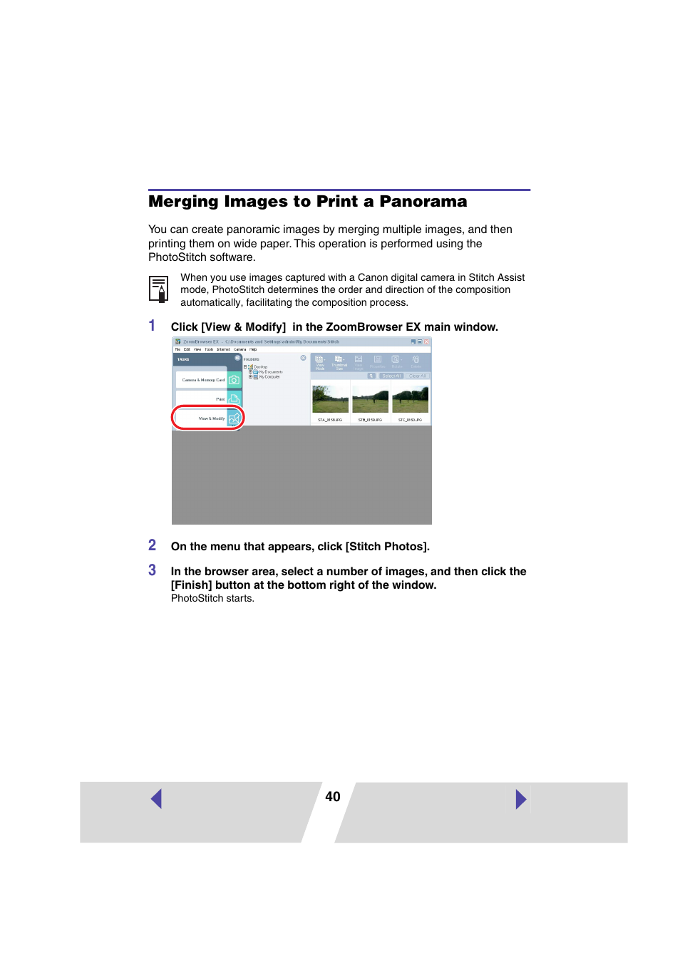 Merging images to print a panorama | Canon CP 220 User Manual | Page 40 / 54