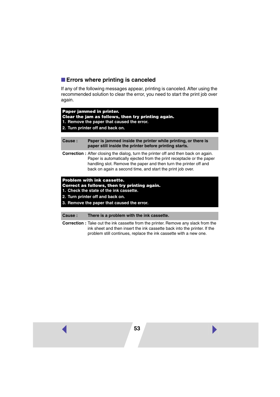 53 ■ errors where printing is canceled | Canon CP 220 User Manual | Page 53 / 54