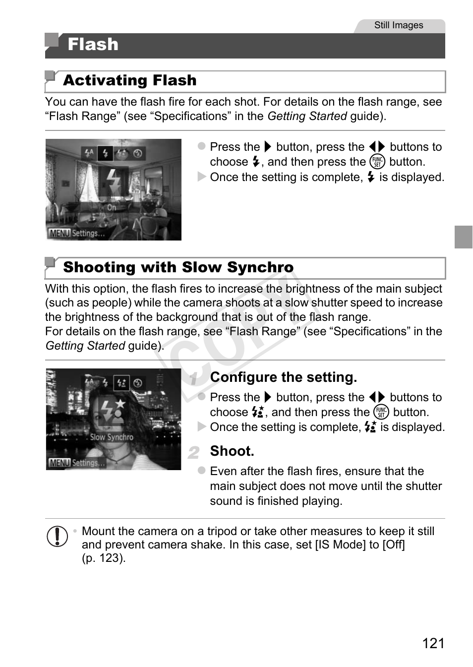 Flash (p. 121), Cop y | Canon 500 HS User Manual | Page 120 / 217