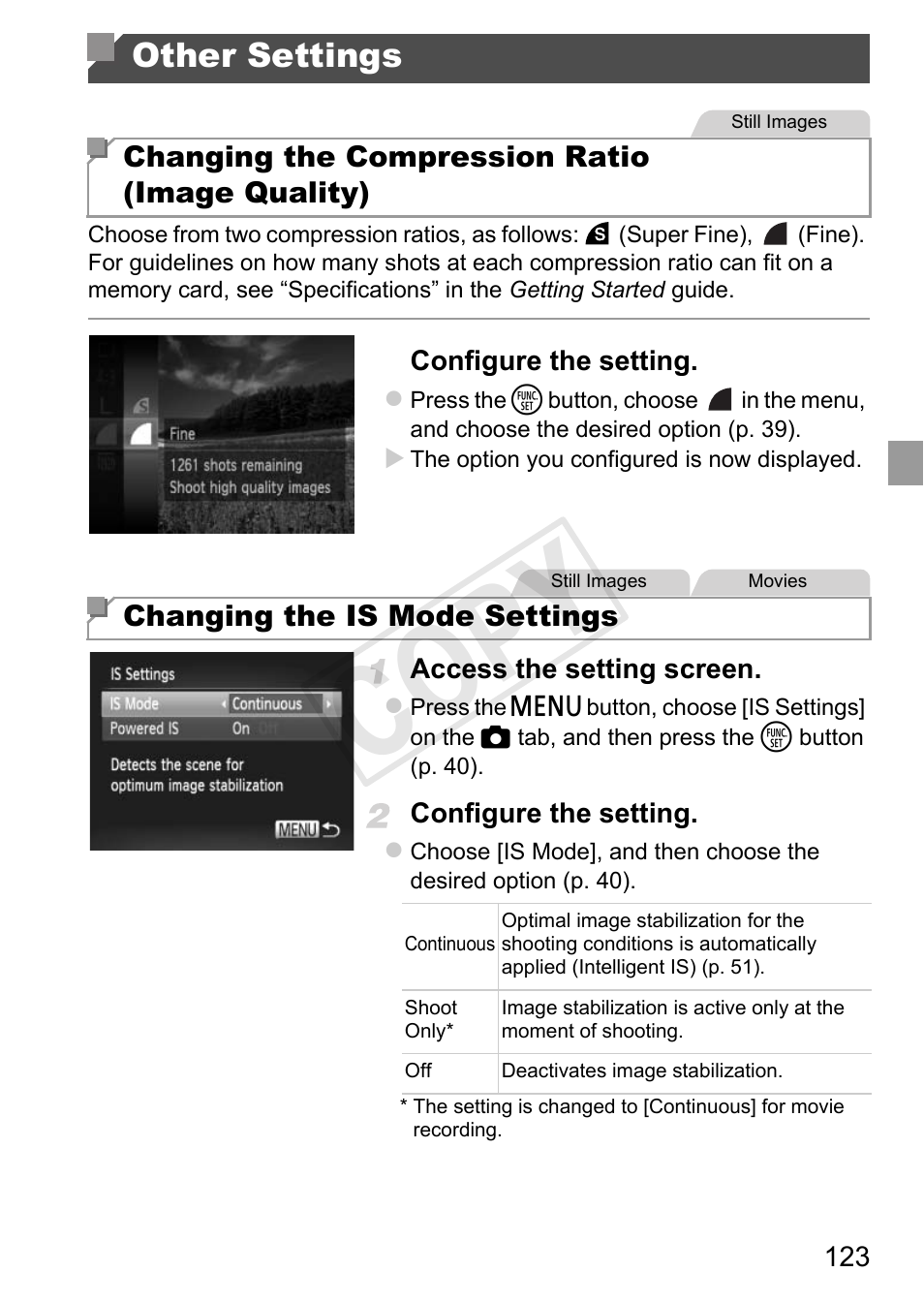 Cop y, Other settings | Canon 500 HS User Manual | Page 122 / 217