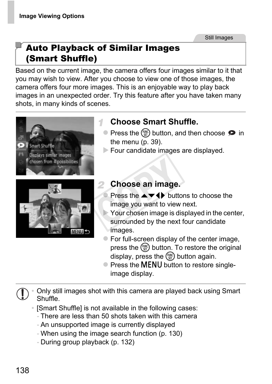 Or smart shuffle (p. 138), Cop y | Canon 500 HS User Manual | Page 137 / 217