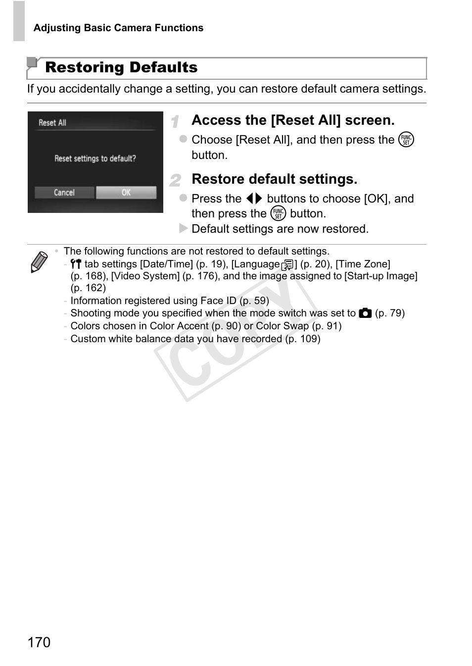 Settings (p. 170), Cop y | Canon 500 HS User Manual | Page 169 / 217